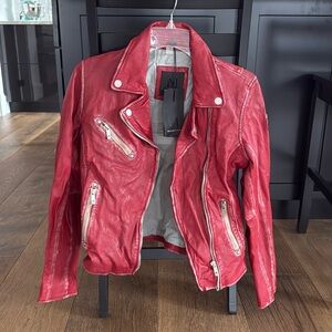 Brand new distressed genuine red leather jacket